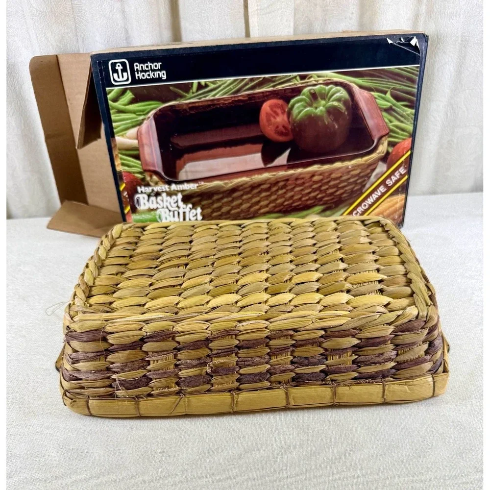 Vintage Anchor Hocking Harvest Amber Basket Buffet 1.5 Qt